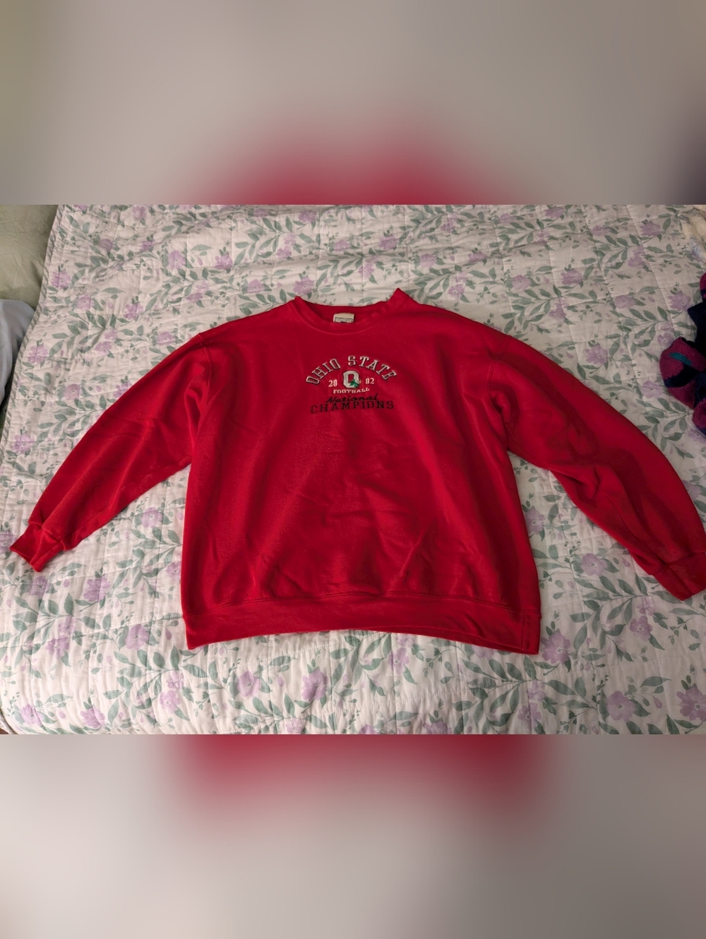 2000s Lee Large Ohio State Football Champion Bright Red Sweatshirt W/ Embroidery